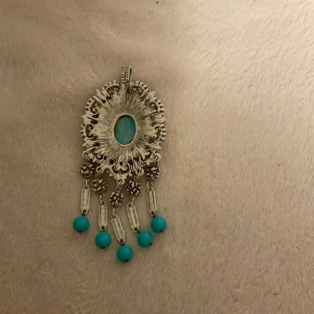 Turquoise and Silver Bohemian Brooch